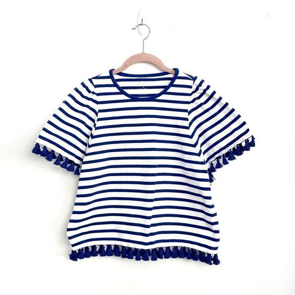 Kate Spade Broome Street Striped Puff  Sleeve Tassel Hem Top Sz Small - Picture 1 of 14